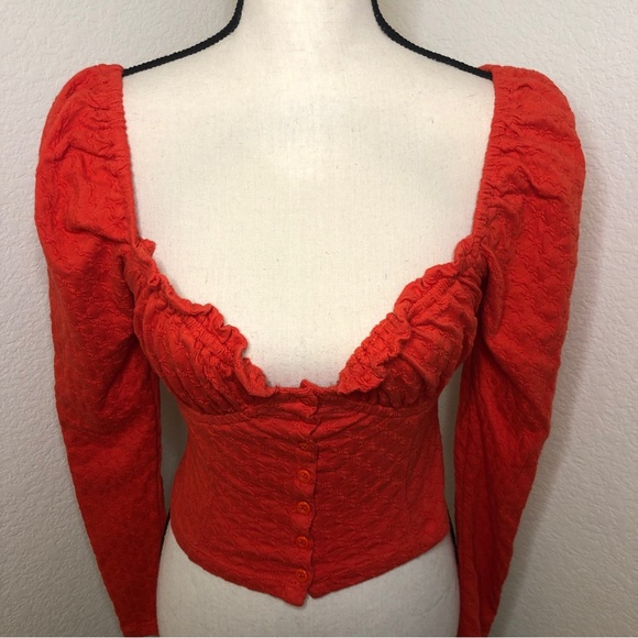 Free People Ladybug Red Long Sleeve Top Size Small - Picture 8 of 14